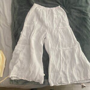 Vintage 100% linen white flowy cropped pants